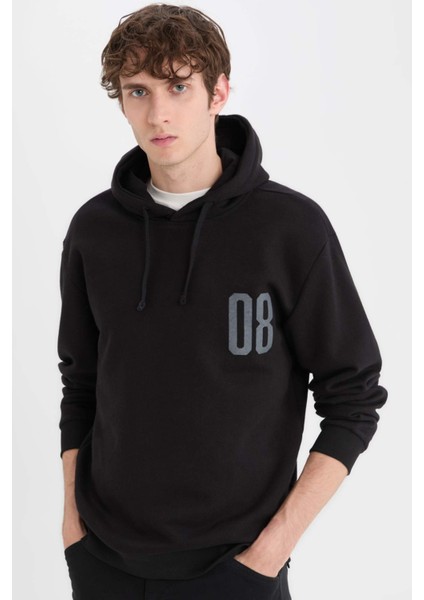 Relax Fit Kapüşonlu Baskılı Kalın Sweatshirt D4716AX24AU