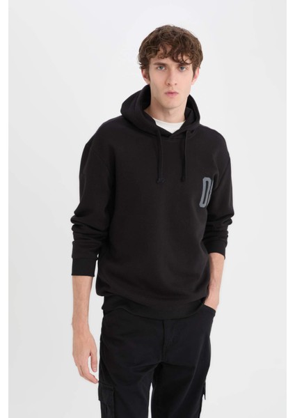 Relax Fit Kapüşonlu Baskılı Kalın Sweatshirt D4716AX24AU modelleri
