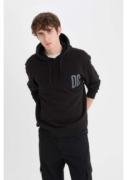 Relax Fit Kapüşonlu Baskılı Kalın Sweatshirt D4716AX24AU fırsatları