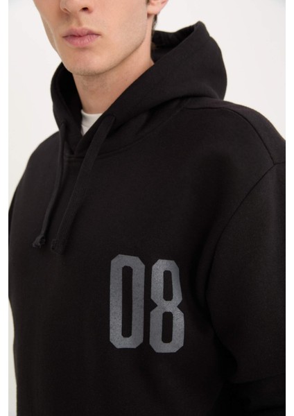 Relax Fit Kapüşonlu Baskılı Kalın Sweatshirt D4716AX24AU indirimleri