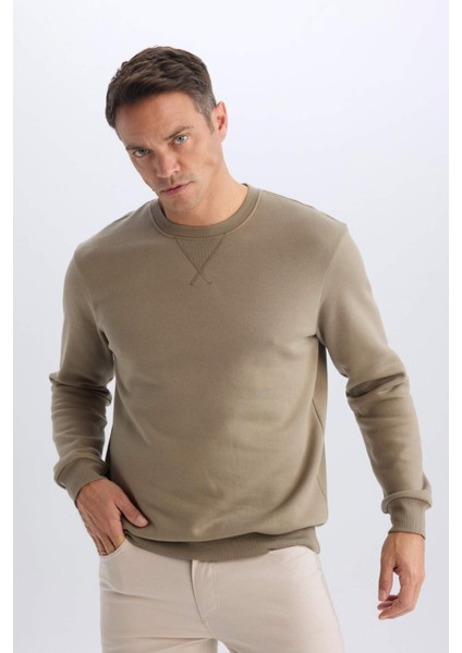 Regular Fit Bisiklet Yaka Kalın Basic Düz Sweatshirt T3777AZ25SP