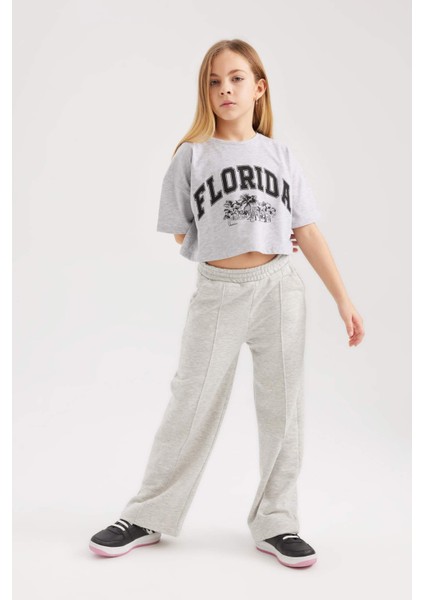 Kız Çocuk Gri Wide Leg Geniş Paça Basic Düz Pamuklu Pantolon B7784A8NS fiyatları