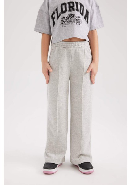 Kız Çocuk Gri Wide Leg Geniş Paça Basic Düz Pamuklu Pantolon B7784A8NS fırsatları