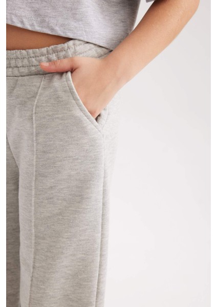 Kız Çocuk Gri Wide Leg Geniş Paça Basic Düz Pamuklu Pantolon B7784A8NS indirimleri