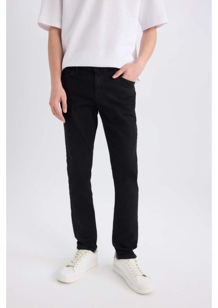 Carlo Skinny Fit Ekstra Dar Kalıp Normal Bel Ekstra Dar Paça Siyah Jean Pantolon E7445AX25SP