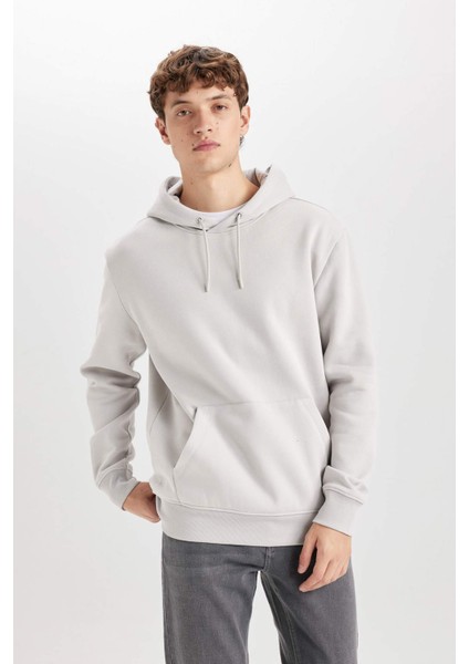 Regular Fit Kapüşonlu Kanguru Cepli İçi Yumuşak Tüylü Basic Düz Sweatshirt X8283AZ25SP