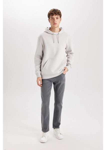 Regular Fit Kapüşonlu Kanguru Cepli İçi Yumuşak Tüylü Basic Düz Sweatshirt X8283AZ25SP