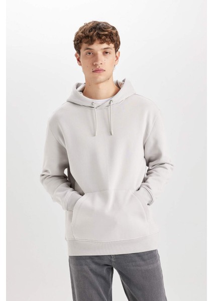 Regular Fit Kapüşonlu Kanguru Cepli İçi Yumuşak Tüylü Basic Düz Sweatshirt X8283AZ25SP