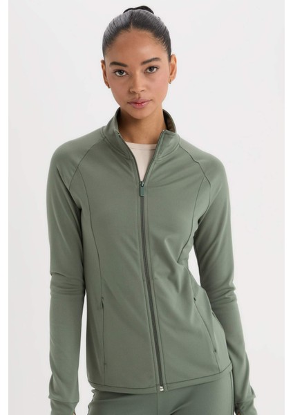 DeFactoFit Fitted Dik Yaka Çift Cepli Fermuarlı Spor Hırka B3985AX25SP