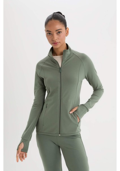 DeFactoFit Fitted Dik Yaka Çift Cepli Fermuarlı Spor Hırka B3985AX25SP