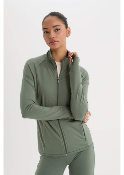 DeFactoFit Fitted Dik Yaka Çift Cepli Fermuarlı Spor Hırka B3985AX25SP