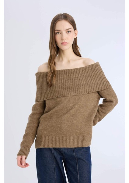 Regular Fit Açık Omuz Triko Kazak E4549Ax24Wn