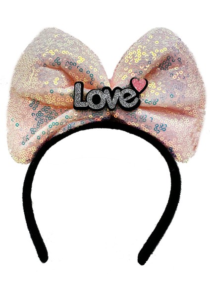 LED Işıklı 3 Farklı Fonksiyonda Yanan Gümüş Love Yazılı Toz Pembe Fiyonk Taç 20X17 cm fiyatları
