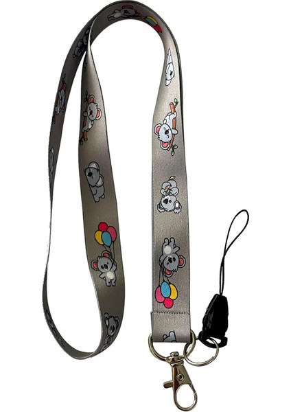 Gri Koala Boyun Ipi ve Telefon Askısı Lanyard