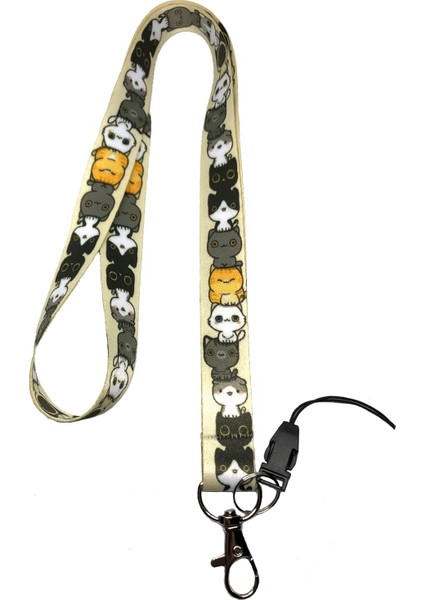 Kedi Desenli Boyun Ipi Telefon Askısı Lanyard