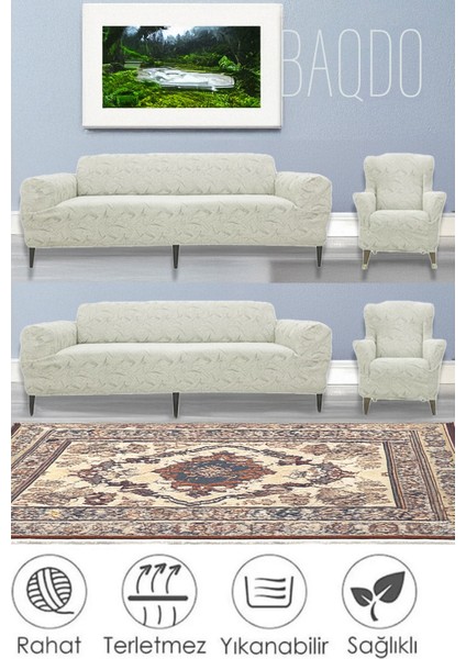 BAQDO Sehra Desen Koltuk Örtüsü 3+3+1+1 Takımı Koltuk Kılıfı Kanepe Kılıfı Lastili Esnek Yıkanabilir Kanepe örtüsü Sehra 3311 modelleri