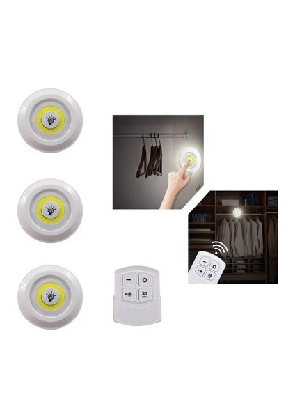 Uzaktan Kumandalı Yapışkanlı 3 Lü LED Spot Lamba (4738)