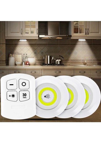 Uzaktan Kumandalı Yapışkanlı 3 Lü LED Spot Lamba (4738)