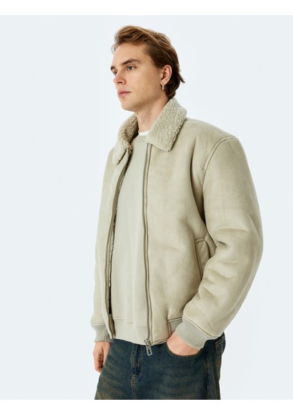 Slim Fit Fermuarlı Içi Peluş Suni Süet Ceket modelleri