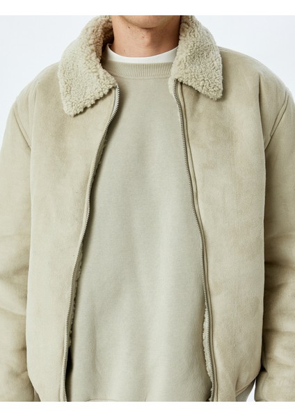 Slim Fit Fermuarlı Içi Peluş Suni Süet Ceket indirimleri