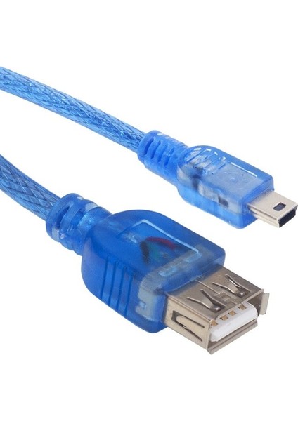 USB 5 Pin Erkek-Usb Dişi Ipod Kablosu Mavi Şeffaf 40 cm