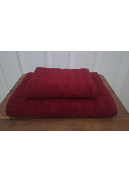Pamuklu Bordo Renk 2'li Banyo Havlu Seti (70 x 140 cm Banyo Havlusu ve 50 x 90 cm Baş Havlusu)