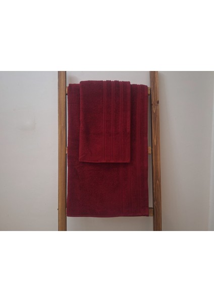Pamuklu Bordo Renk 2'li Banyo Havlu Seti (70 x 140 cm Banyo Havlusu ve 50 x 90 cm Baş Havlusu)