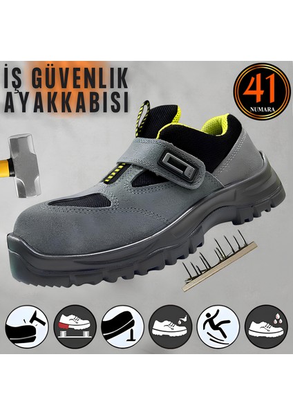Iş Ayakkabısı Cırtlı Çelik Demir Burunlu 41 Numara Çelik Ara Tabanlı Süet Güvenlik Inşaatçı Ayakkabı
