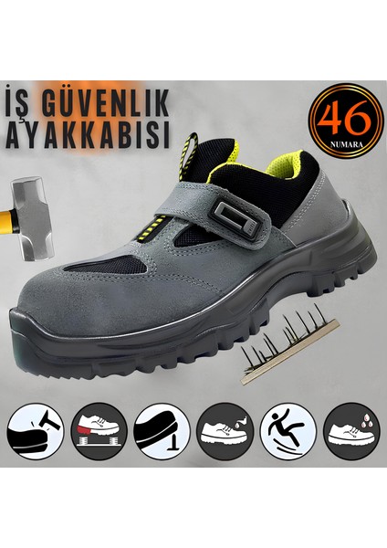 Iş Ayakkabısı Cırtlı Çelik Demir Burunlu 46 Numara Çelik Ara Tabanlı Süet Güvenlik Inşaatçı Ayakkabı