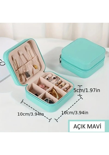 Taşınabilir, Mini Takı Organizeri, 2 Bölmeli Seyahat Boy Takı Organizeri 10 cm -AÇIK Mavi fırsatları