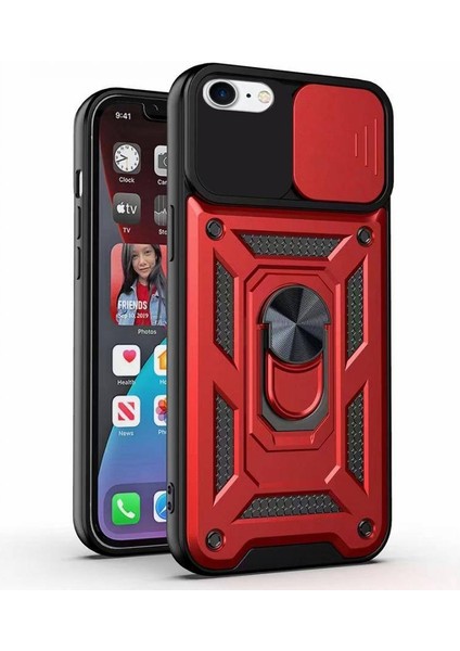 Kızaklı Tank Kılıf Apple iPhone Se 2020 Kırmızı