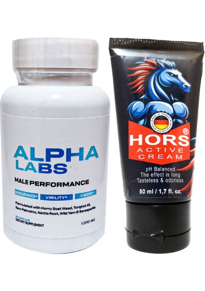 Alpha Labs Erkeklere 60 Lı Özel Karışımlı Kaps + Hors Active Cream 50 ml Erkek Katılaştırıcı Krem