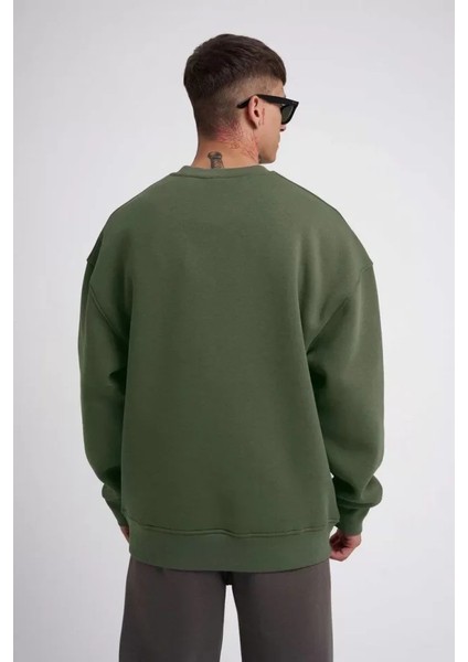 Unisex Biskilet Yaka Üç Iplik Sweatshirt - Haki fiyatları