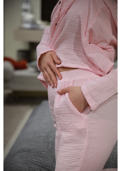 Doğal Pamuk Uzun Kollu Müslin Kadın Pijama Takımı modelleri