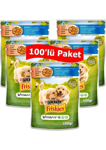 Junior Tavuklu ve Havuçlu Yavru Yaş Köpek Maması 100 GR*100 Adet