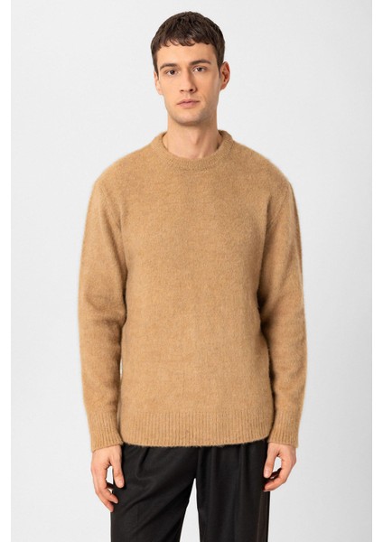 Açık Kahve Yün Görünümlü Erkek Kazak