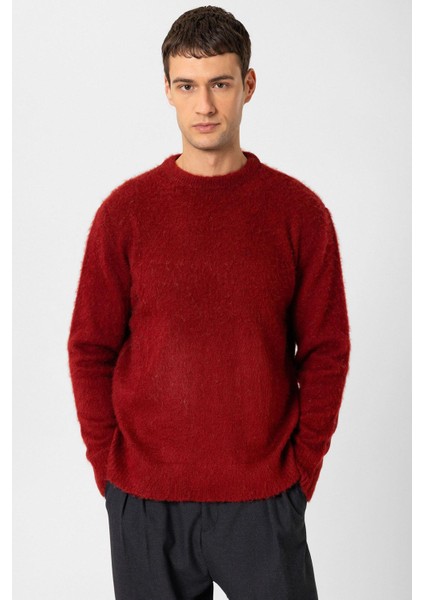 Bordo Yün Görünümlü Erkek Kazak