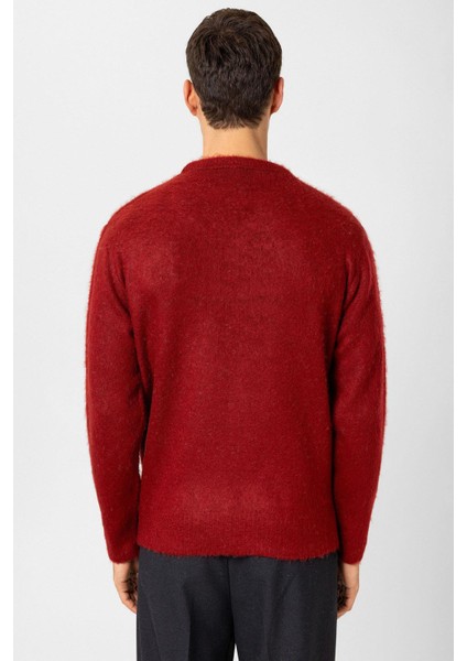 Bordo Yün Görünümlü Erkek Kazak indirimleri