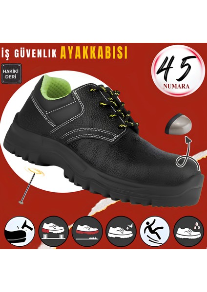 Iş Ayakkabısı Hakiki Deri Çelik Demir Burunlu 45 Numara Bağcıklı Çelik Ara Tabanlı Inşaatçı Ayakkabı