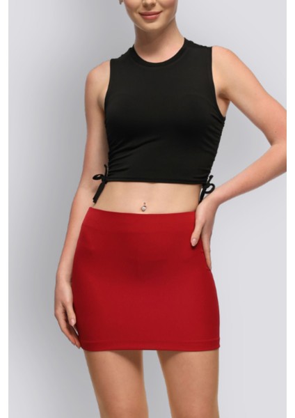 Mu | Slim Fit Mini Etek - Bordo