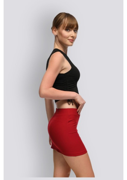 Mu | Slim Fit Mini Etek - Bordo modelleri