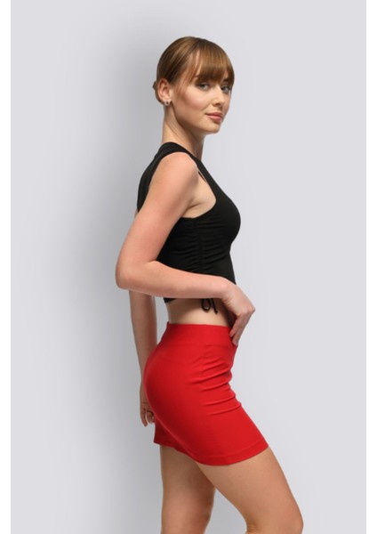 Mu | Slim Fit Mini Etek - Kırmızı modelleri