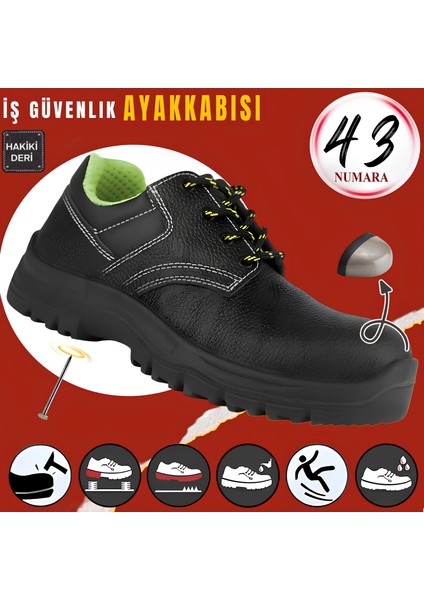 Iş Ayakkabısı Hakiki Deri Çelik Demir Burunlu 43 Numara Bağcıklı Çelik Ara Tabanlı Inşaatçı Ayakkabı