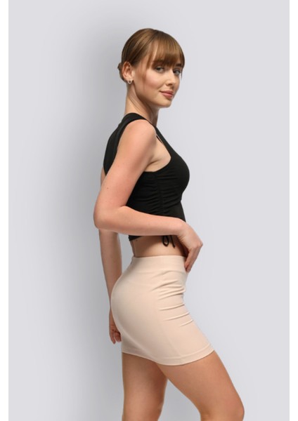 Mu | Slim Fit Mini Etek - Bej modelleri