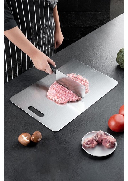 304 Kalın Çelik 46X30 Büyük Kesme Tahtası Antibakteriyel Doğrama Tahtası CIN859