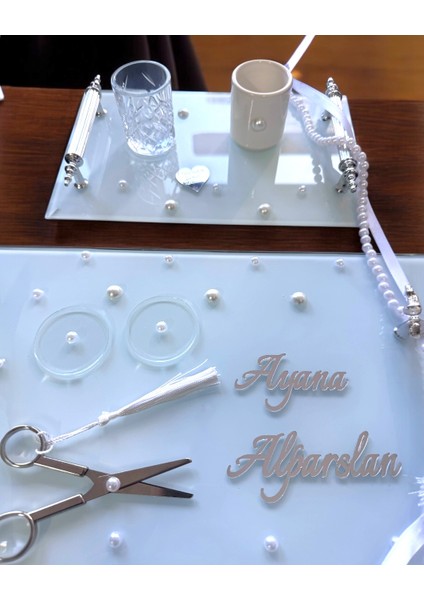 Bonding Gümüş Beyaz Incili Söz Tepsisi Nişan Tepsisi ve Damat Kahve Fincan Tepsisi fırsatları