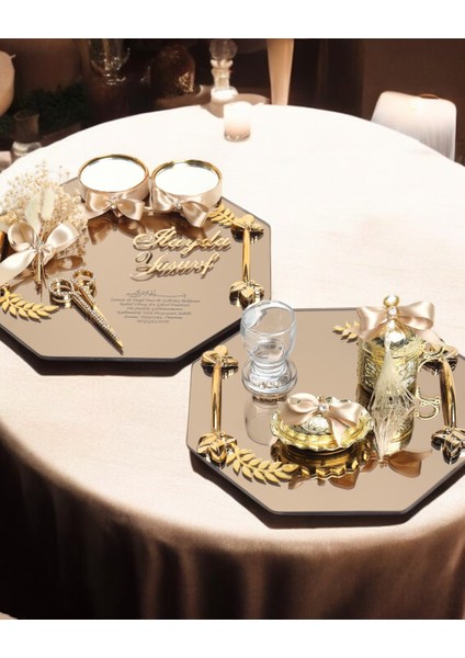 Affinity Sekizgen Gold Söz Nişan Tepsisi ve Damat Kahvesi