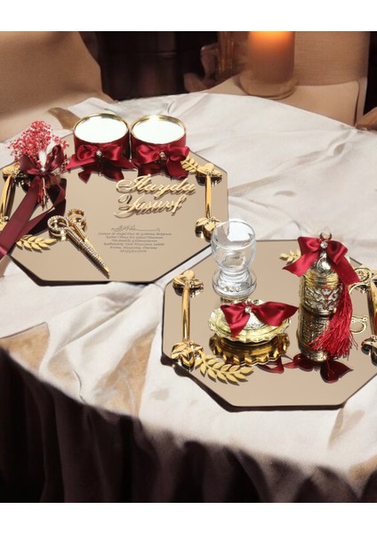 Affinity Sekizgen Gold Söz Nişan Tepsisi ve Damat Kahvesi