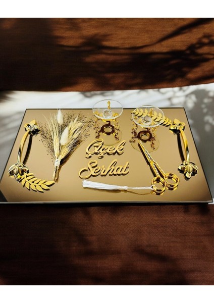 Cherish Gold Aynalı Nişan Tepsisi ve Söz Tepsisi
