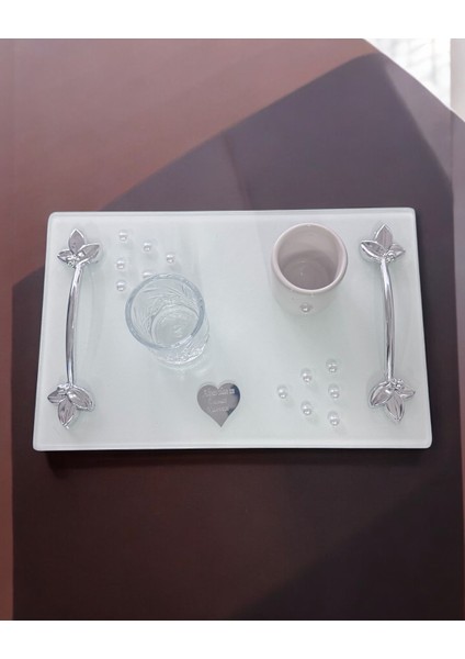 Adore Gümüş Beyaz Incili Söz Tepsisi Nişan Tepsisi ve Damat Kahve Fincan Tepsisi modelleri